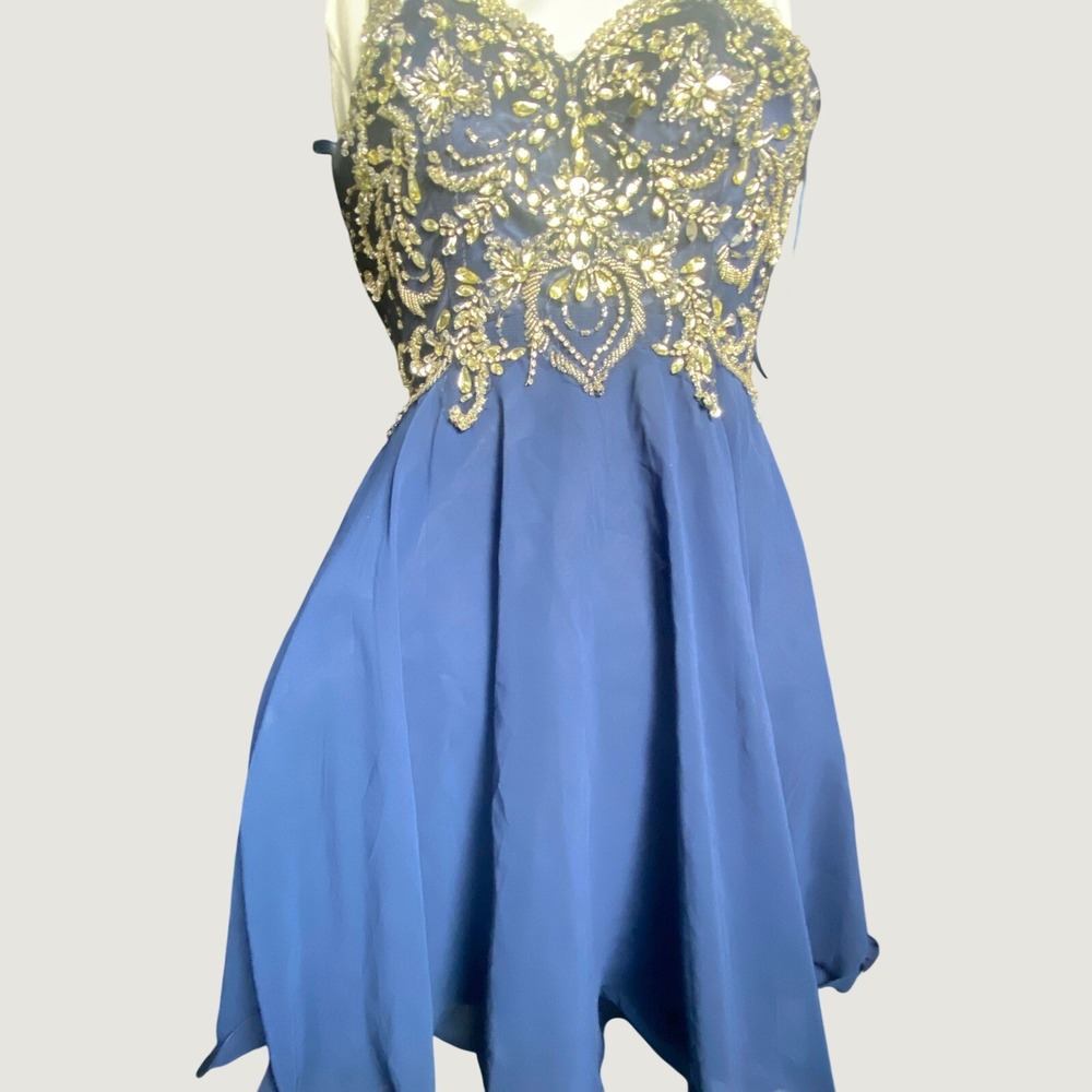 Stunning Navy Blue Beaded Halter Prom Dress Formal‎ Evening Gown Size M